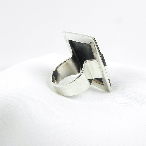 Silver Abalone Ring | 925 Silver Large Chunky Rectangular Accent Ring - Picture 3 of 11